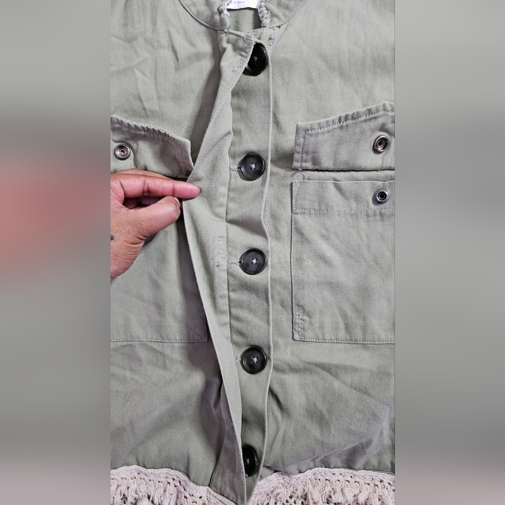Zara Woman Outerwear Army Green Tassel Pom Fringe Boho Jacket - Picture 9 of 13